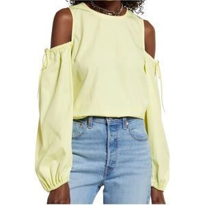 Open Edit Cold Shoulder Poplin Long Sleeve Top Size Medium NWOT